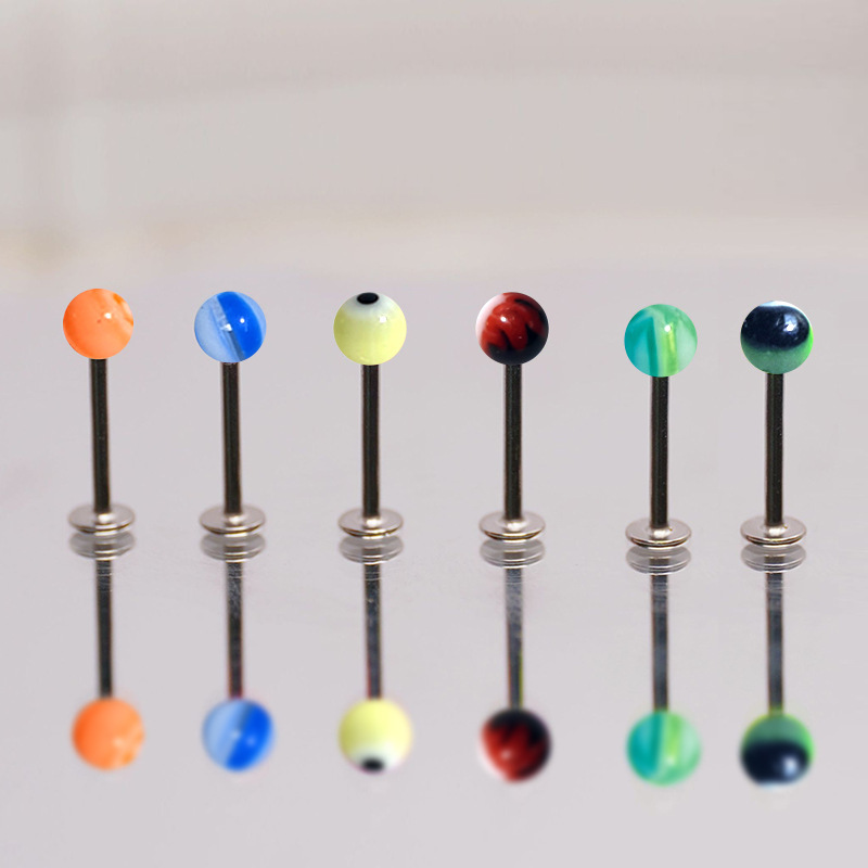 【Top Picks】316L stainless steel rod lip nail colorful laser gradient acrylic ball tongue nail eyebrow nail piercing jewelry