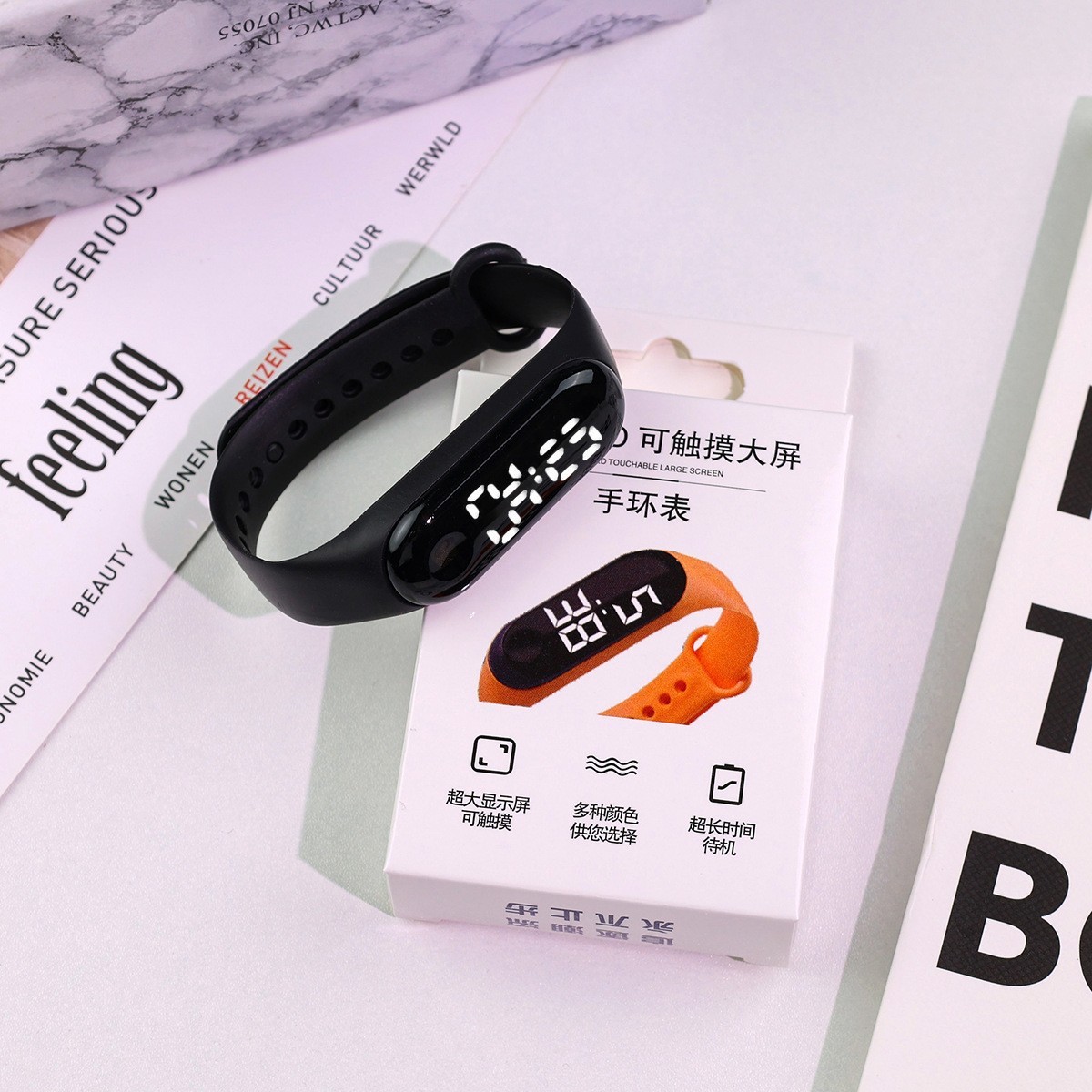 Black LED Sports Bracelet with Packaging - Student Simple Design, White Light, Night Glow, Waterproof, Swimming Compatible Smart Watch