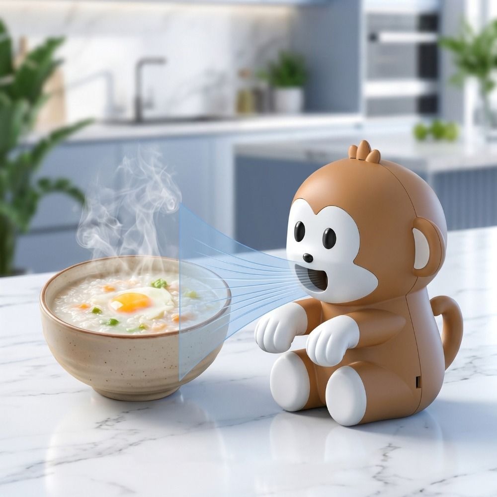 Cooling Artifact Rechargeable Cartoon Monkey Electric Fan Cute Cartoon Design Air-Blowing Attachmen Food Cooling Fan Durable Portable Mini Clip on Fan Travel Use