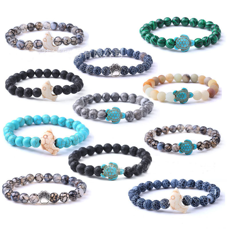 【Trendy designs】Natural stone volcanic stone green turquoise bracelet men's cute bracelet