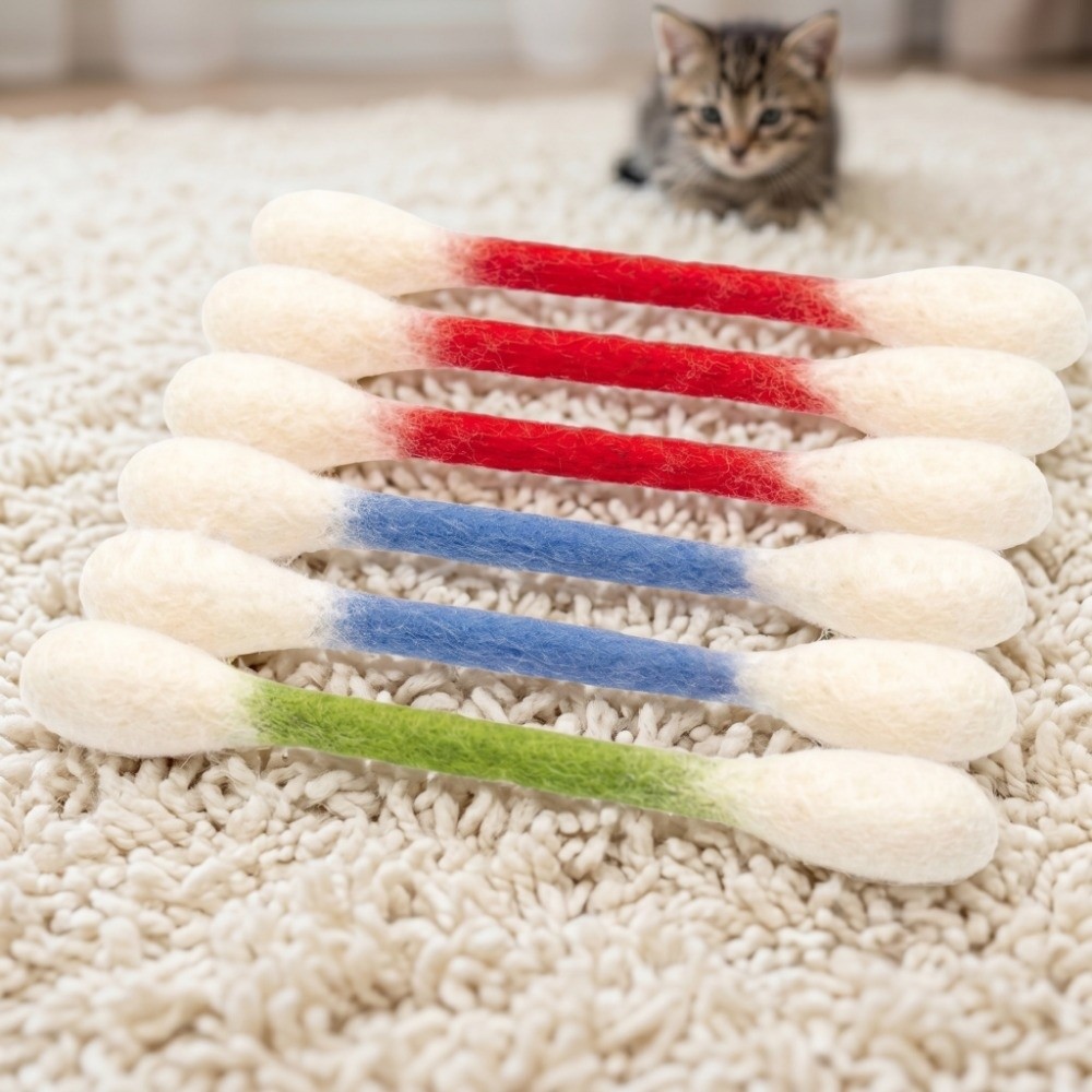 6Pcs Creative Oversized Cotton Swab Cat Toy Anti-Boredom Soft Texture Kitten Chew Toy Lightweight Durable Cat Teething Chew Toy Dental Cleaning