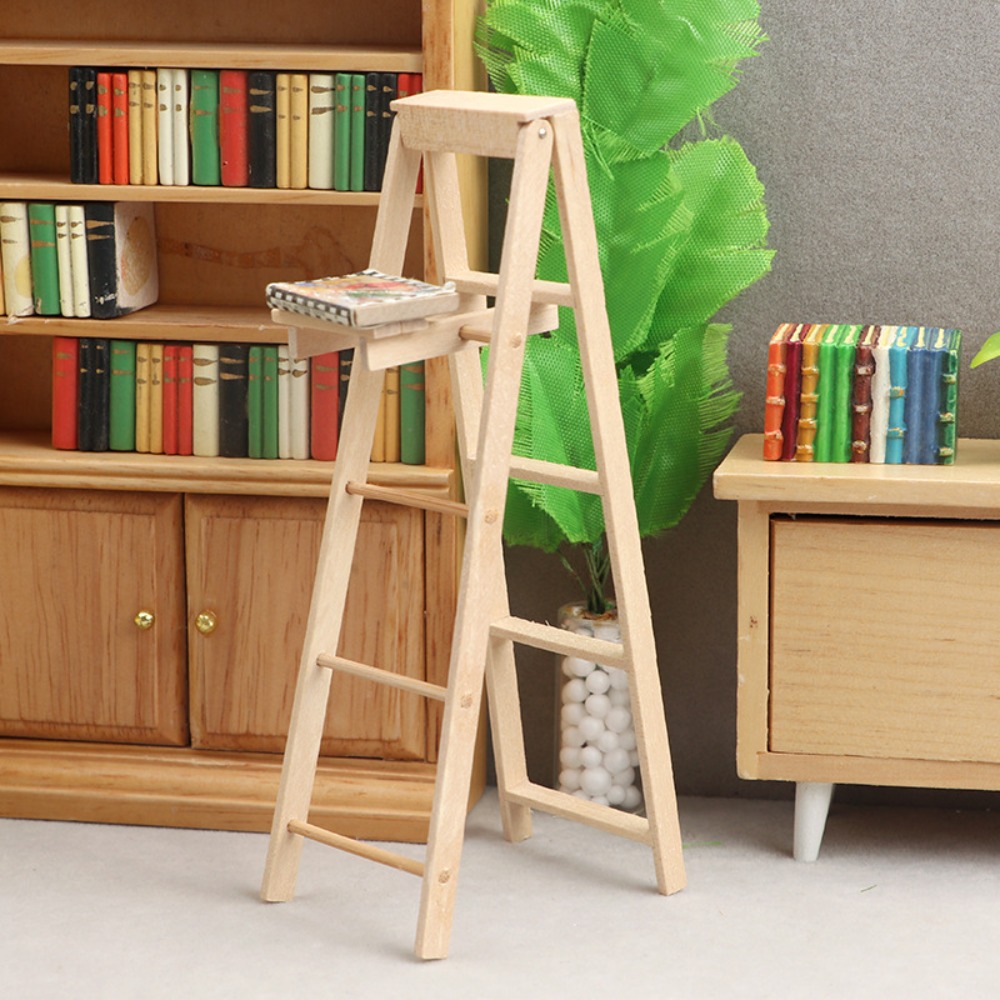 Photo Prop Miniature Model Wooden Ladder Dollhouse Wooden Red White Dollhouse Mini Ladder Cute Dollhouse DIY Creative Figurine Stairs Toys Pretend Play Toys
