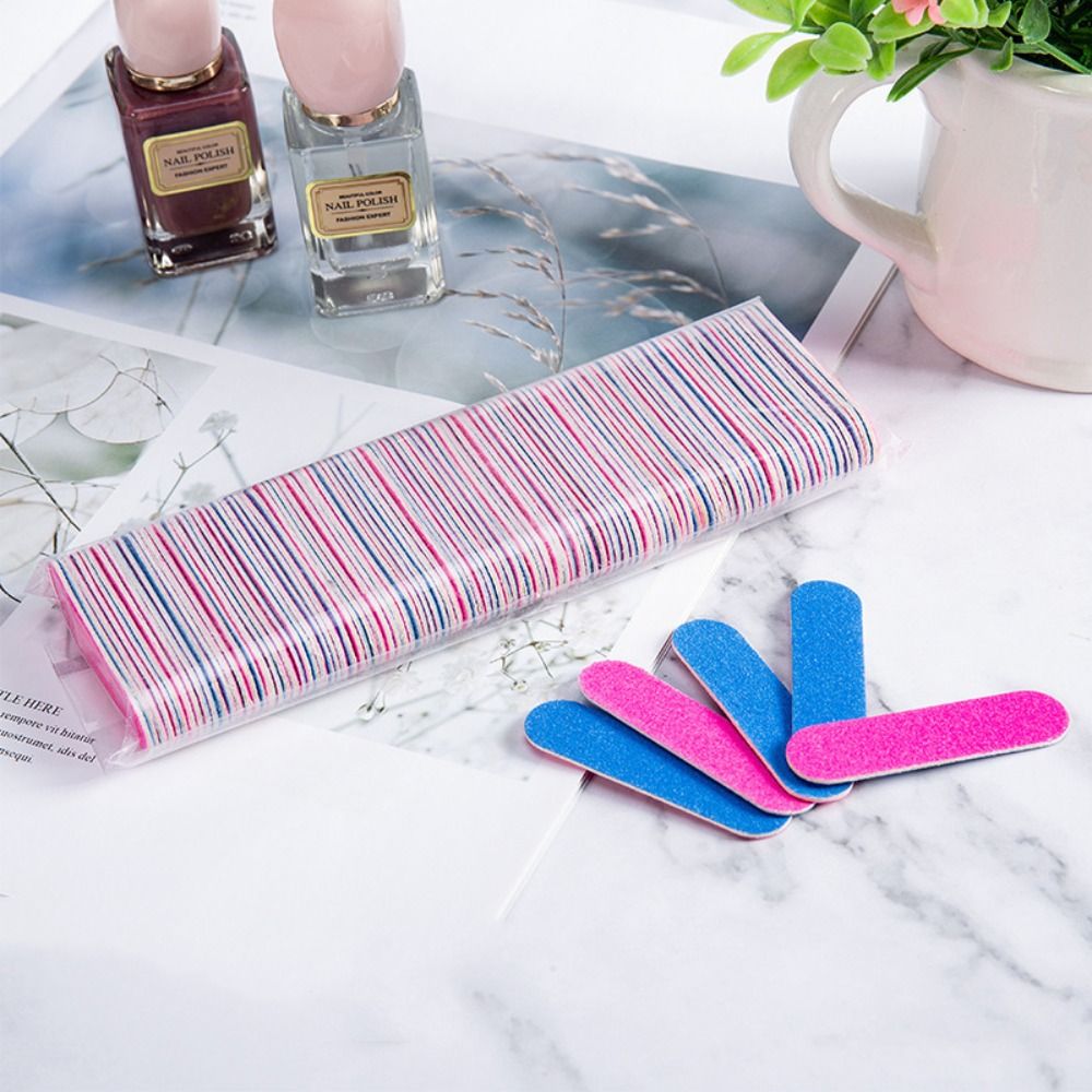 100 pcs Mini Blue Wood Chip Nail File Single-use Rose Red Sandpaper Nail File Smoothing Compact Veneer File Women
