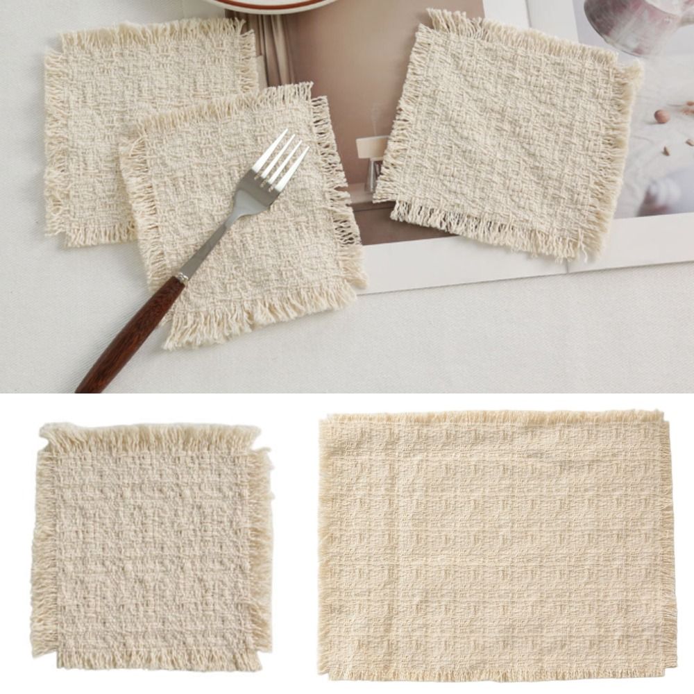 New Beige Color Cotton Placemat Soft Square Shape Table Mat Cotton Photo Props