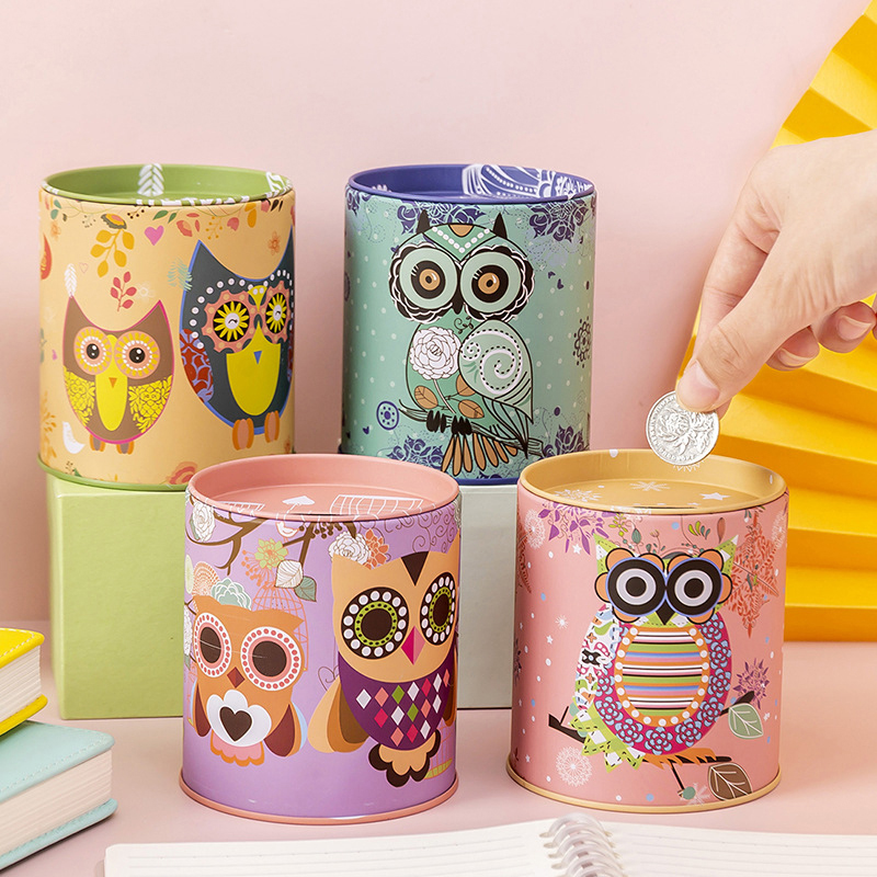 Owl Metal Piggy Bank Coin Box Jewelry Storage Mini Tin Gift Cute Organizer Savings Home Accessories Living Room Decoration 7DD