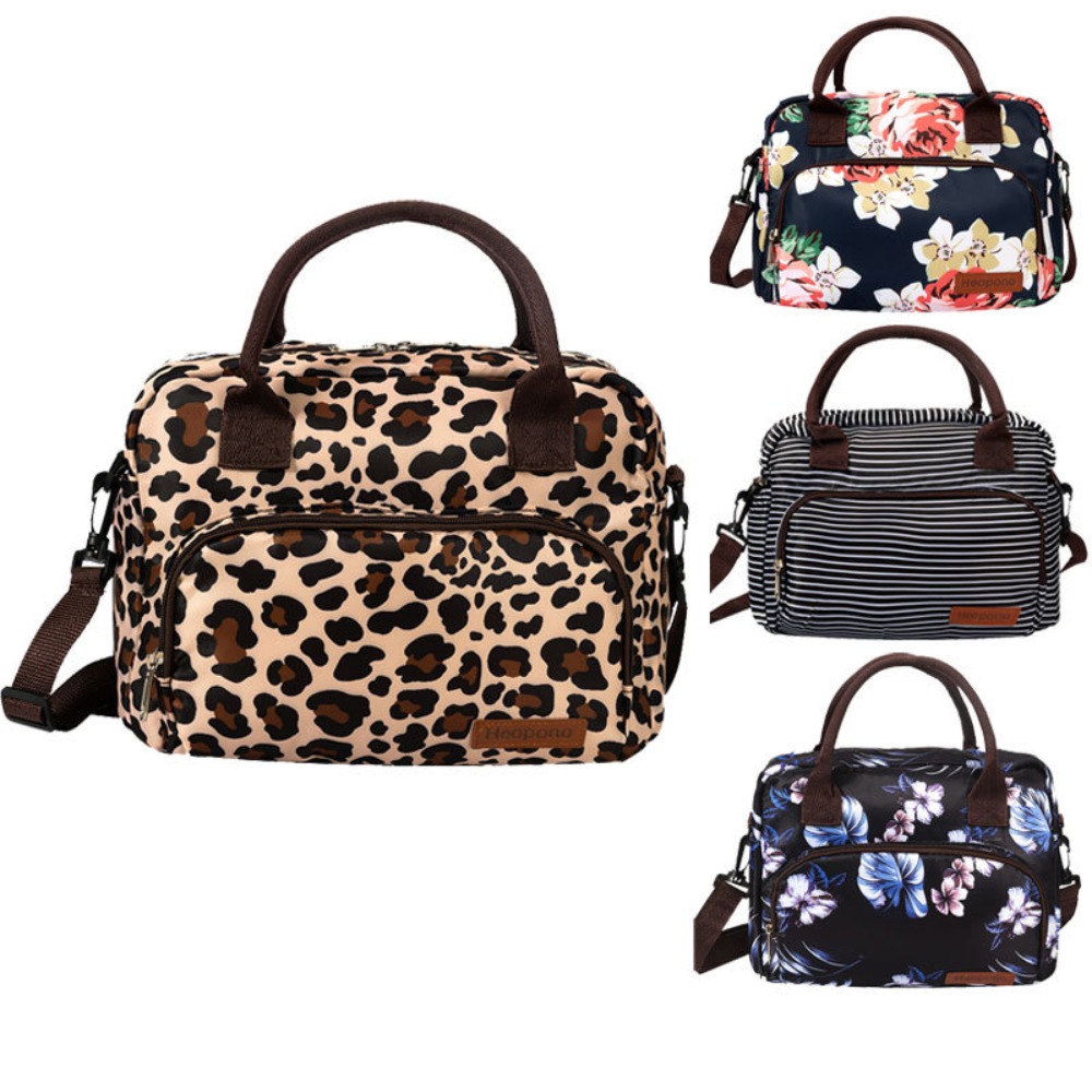 Fashion Portable Nylon Lunch Bag 11 L Large Capacity Insulated Handbag Flower Printed Leopard Print Diaper Bag Kids