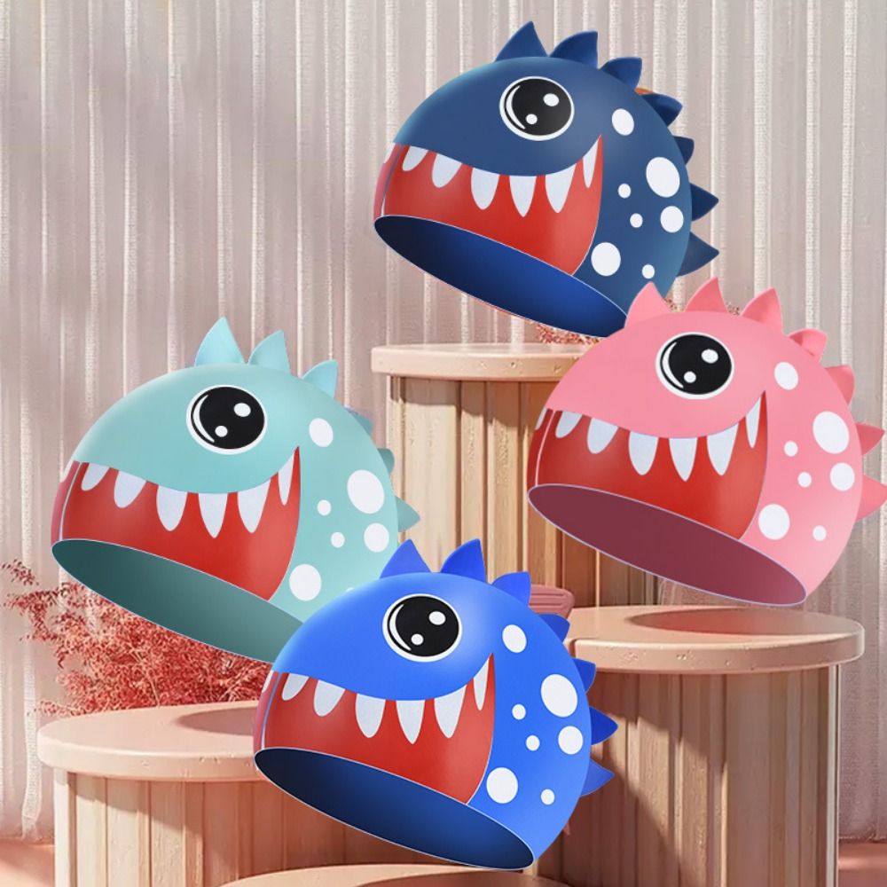Beach Swimming Cap Shark Children's Swimming Cap Cartoon Animal Waterproof Silicone Swimming Hat Ear Protection Long Hair Printed Swimming Cap Boys and Girls