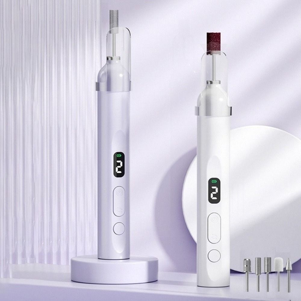 Portable Handheld Electric Nail Polisher LCD Display Rechargeable Wireless Nail Dryer Fast Curing 5 Grinding Heads Nail Sanding File Nail Art Design