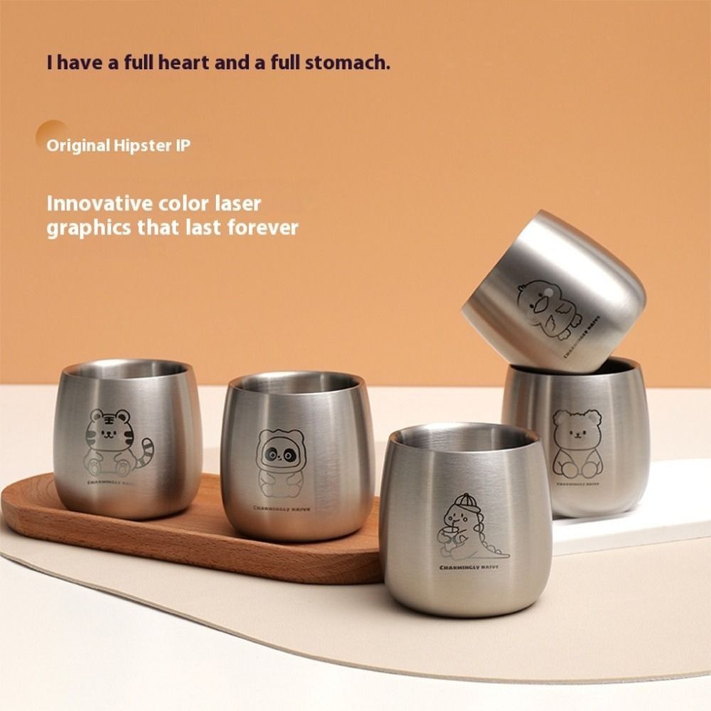 Tumbler Anti Scalding Children Water Cup 304 Stainless Steel Cute Pattern Kids Drinking Cup Double-layer Anti-fall Kindergarten Milk Cup for Home Use