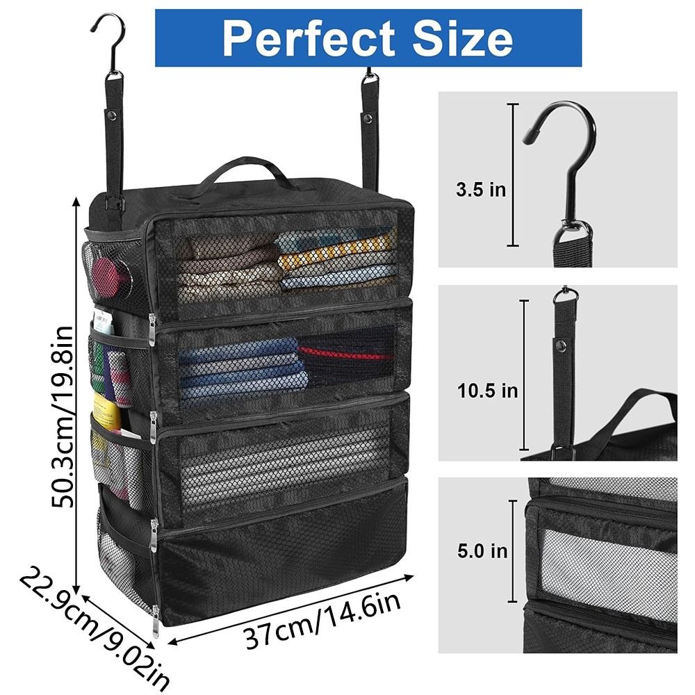 Convenient Multi-Layer Foldable Clothes Storage Bag Large Capacity with Hook Travel Clothes Organizer Portable Multifunctional Hanging Packing Cubes for Suitcase Travel Luggage