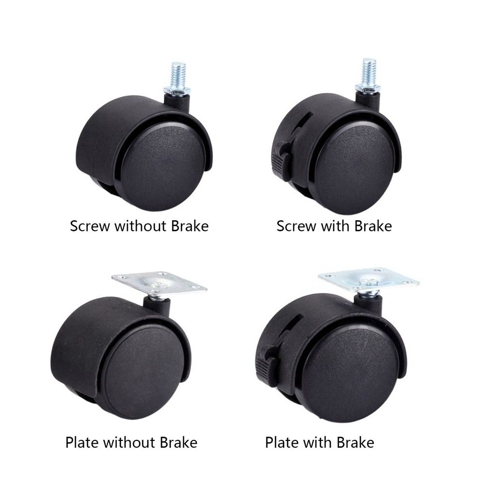 4Pcs Swivel Universal with Brake Plate M8 Screw Silent Replacement Roller Furniture Caster Chair Wheel Office Chair Caster