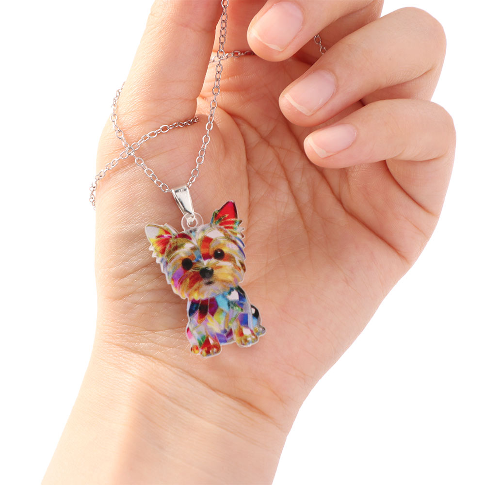 Creative Friendship Yorkshire Terrier Necklace Acrylic 2D Flat Puppy Neck Chain Gifts Cute Dog Pendant Necklace Women