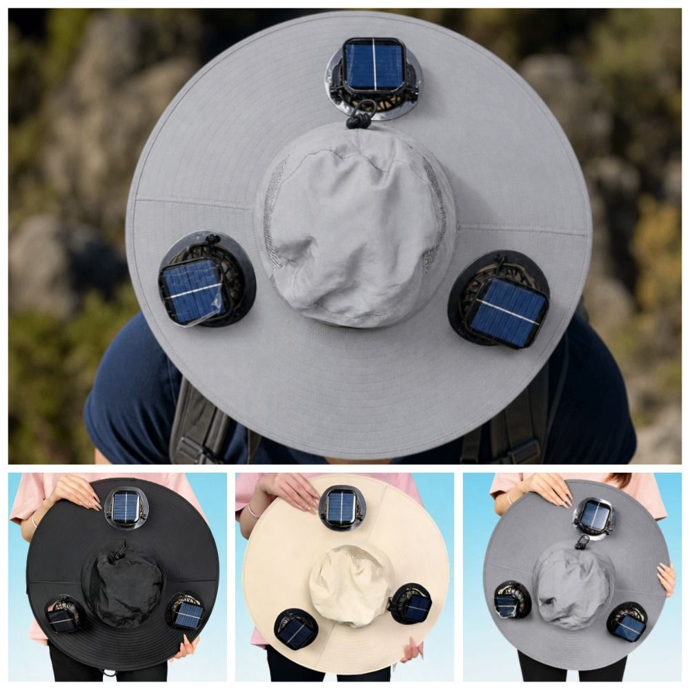 Long Endurance 3 Fans Solar Fan Hat Breathable Strong Wind Summer Fan Visor Cap Portable UV Protection Fishing Bucket Hat Camping