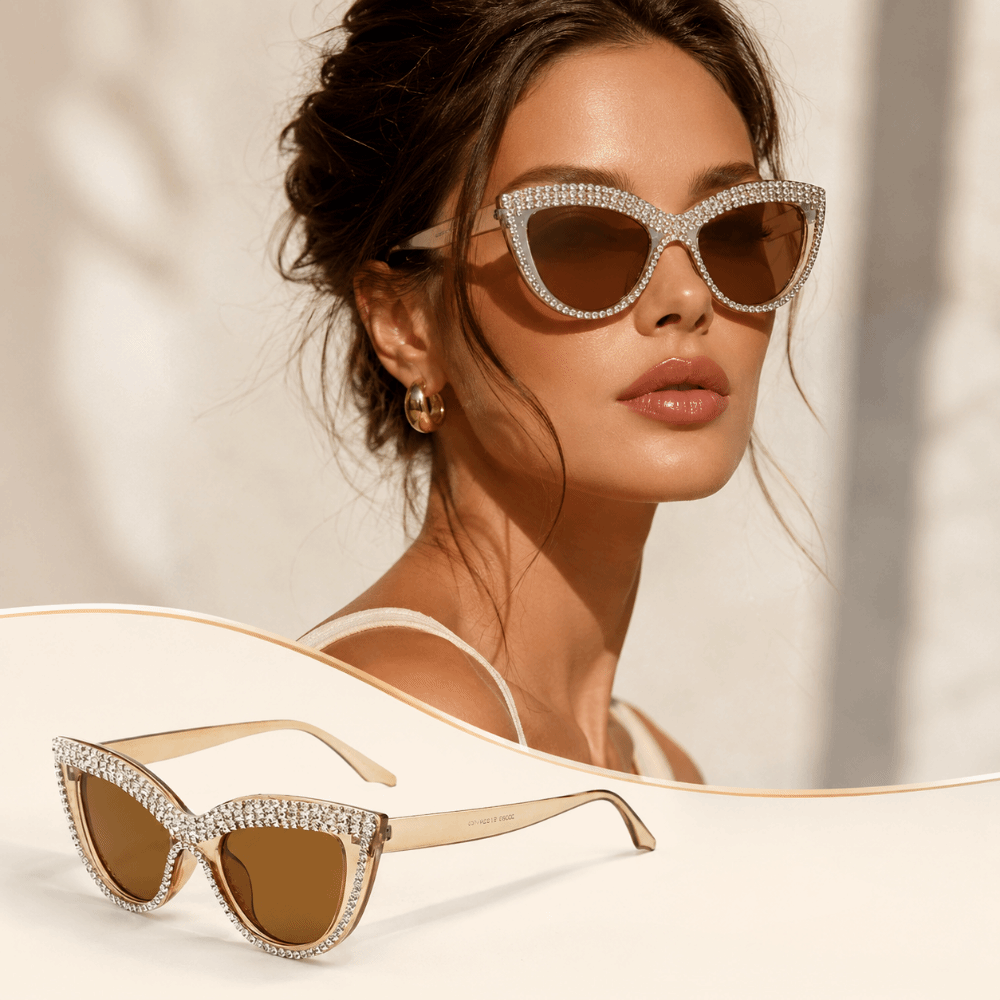 Fashionable Sparkling Cat Eye Eye Sunglasses Full Frame Large Frame Eye Sunglasses Accents UV Protection Studded Sunglasses Computer Use