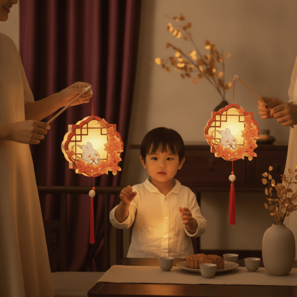 Portable Lanterns Craft Material Rabbit Lanterns LED Strings Hanging Tassel Glowing Flower Lamp Easy Assembly Colorful Pattern Festival Nightlight Bedroom Decor