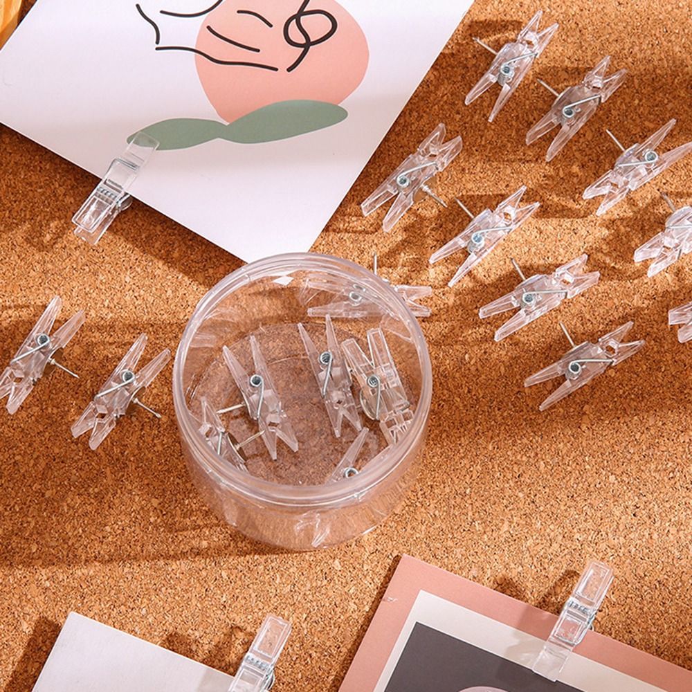 20Pcs/Box Portable Mini Transparent Clip Push Pins Plastic Creative Thumb Tacks Durable Convenient Blackboard Push Pins Office&School Supplies