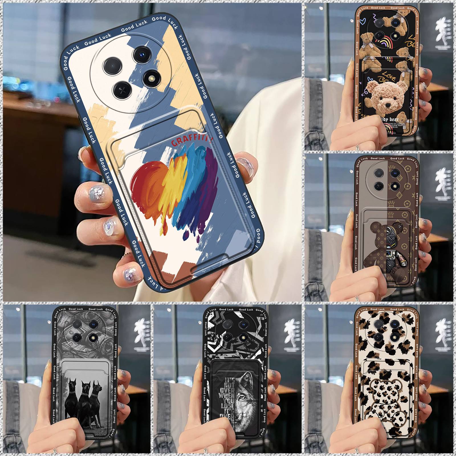 Cartoon Fashion Design Phone Case For Huawei Enjoy 60X/Nova Y91 4G Full wrap Shockproof TPU Card sleeve Card bag Durable