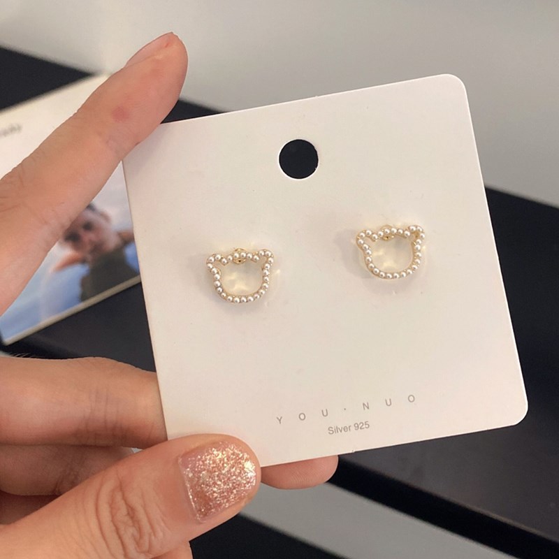 【Quality certifications】925 silver needle cute girl head earrings pearl temperament ear jewelry sweet simple earrings ear clip