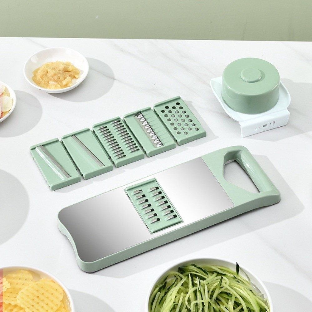 6 in Multifunctional Stainless Steel Kitchen Vegetable Slicer Vegetable Cutting Tool Food Box Vegetable Shredder Green Washable Veggie Grater Shredded