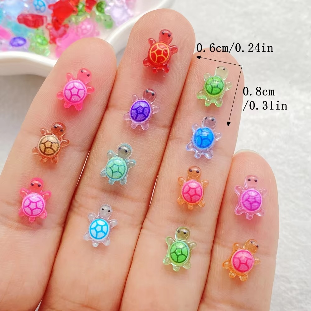 100Pcs New Cartoon 3D Luminous Turtle Night Glow Dopamine Colored Mini Resin Animals DIY Mini Turtle Nail Charms Fairy Garden Decoration