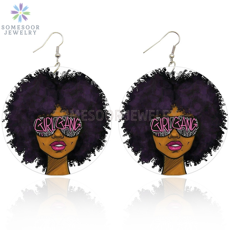 【Happy LifeStore】Melanin Girl Gang Afro Hair Wooden Drop Earrings African Black Unapologetically Design Jewelry For Wo