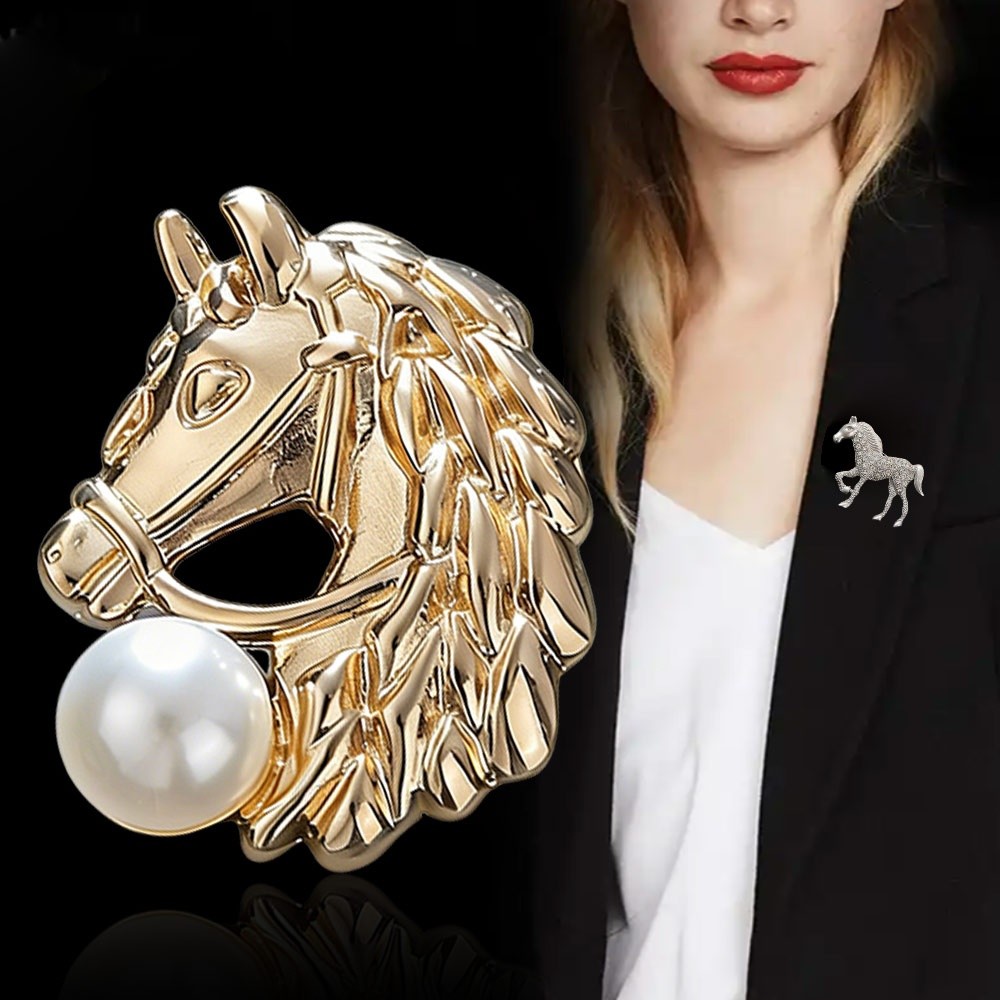 New Sparkling Horse Brooches Pearl Rhinestones Zodiac Animal Badge Decorative Elegant Brooch Pins Gift