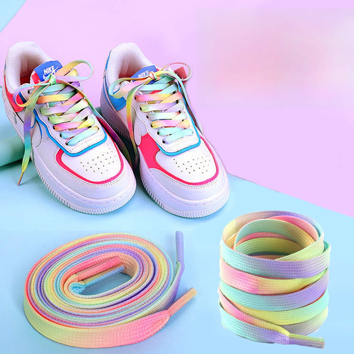 1 pairs Flat Shoelaces Rainbow Color Shoe Laces Casual Canvas Shoes，Shoelace for Men and Women Sports Casual Canvas Shoelaces