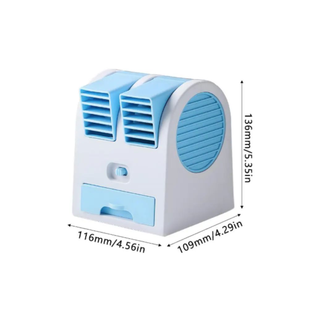 Mini Dual Quiet Mini Air Cooling Desk Fan Battery Powered Ice Box Rechargeable Desk Fan Ice Water Tray Dual Air Outlet Personal Air Conditioner Desk Dorm