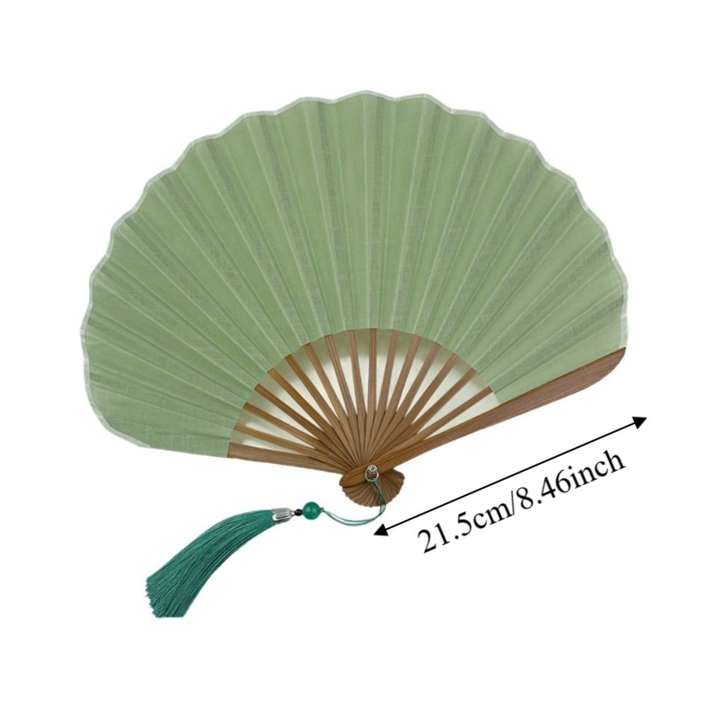 Chinese-Style Cotton Linen Cloth Folding Hand Fan Solid Color with Tassel Retro Handheld Fan Portable Decoration Dance Fan Home Decoration