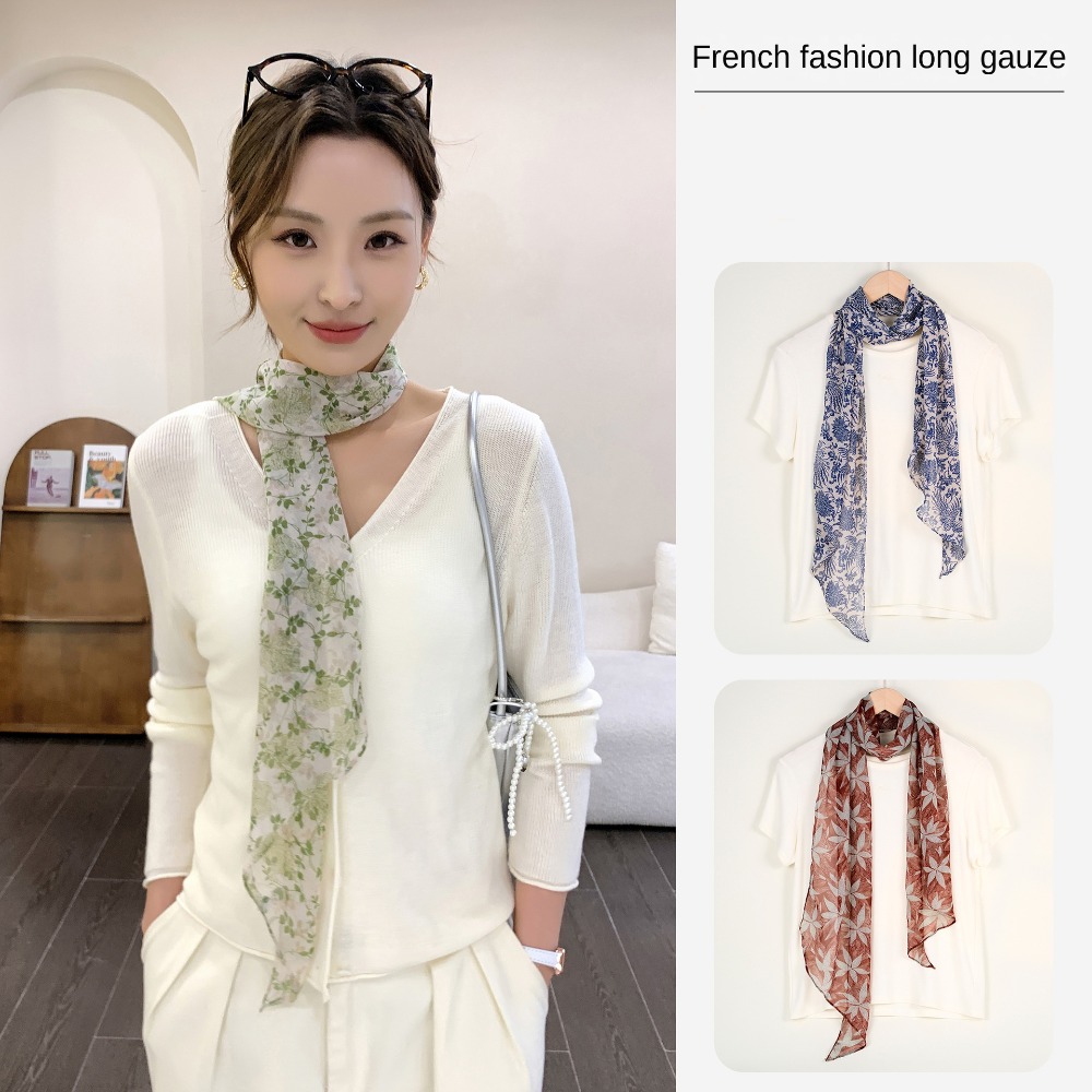 Ribbon Leopard Print Scarf Thin Flower Scarf Headband Belt Hair Accessories Long Scarves Beach