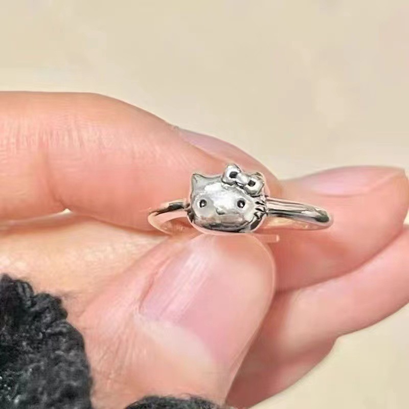 【Top-notch quality】New Thai Plated Hello Kitty Open Ring Female Best Friend Cute Cute Kitty Meow Gift for Female Friend