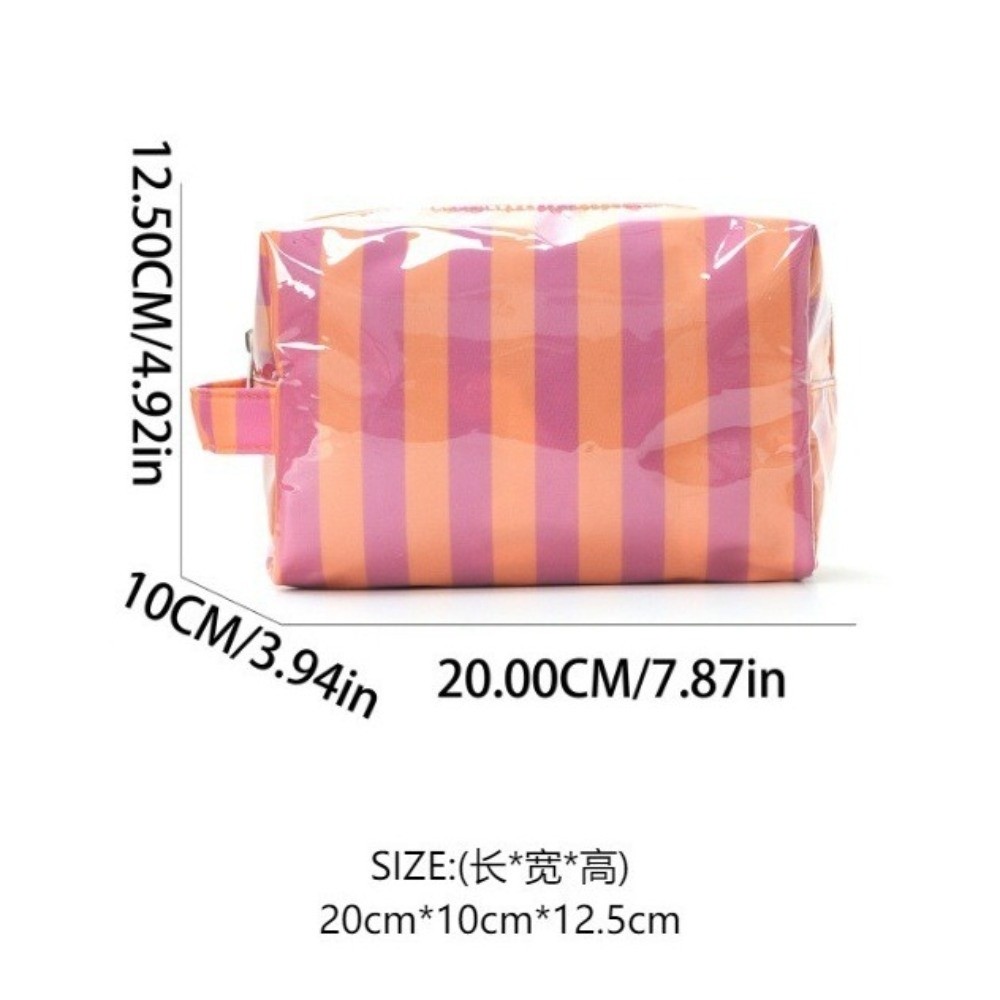 New Waterproof Striped Toiletry Bag Large Capacity Simple PVC Makeup Organizer Pink Portable Toiletry Storage Bag Gym