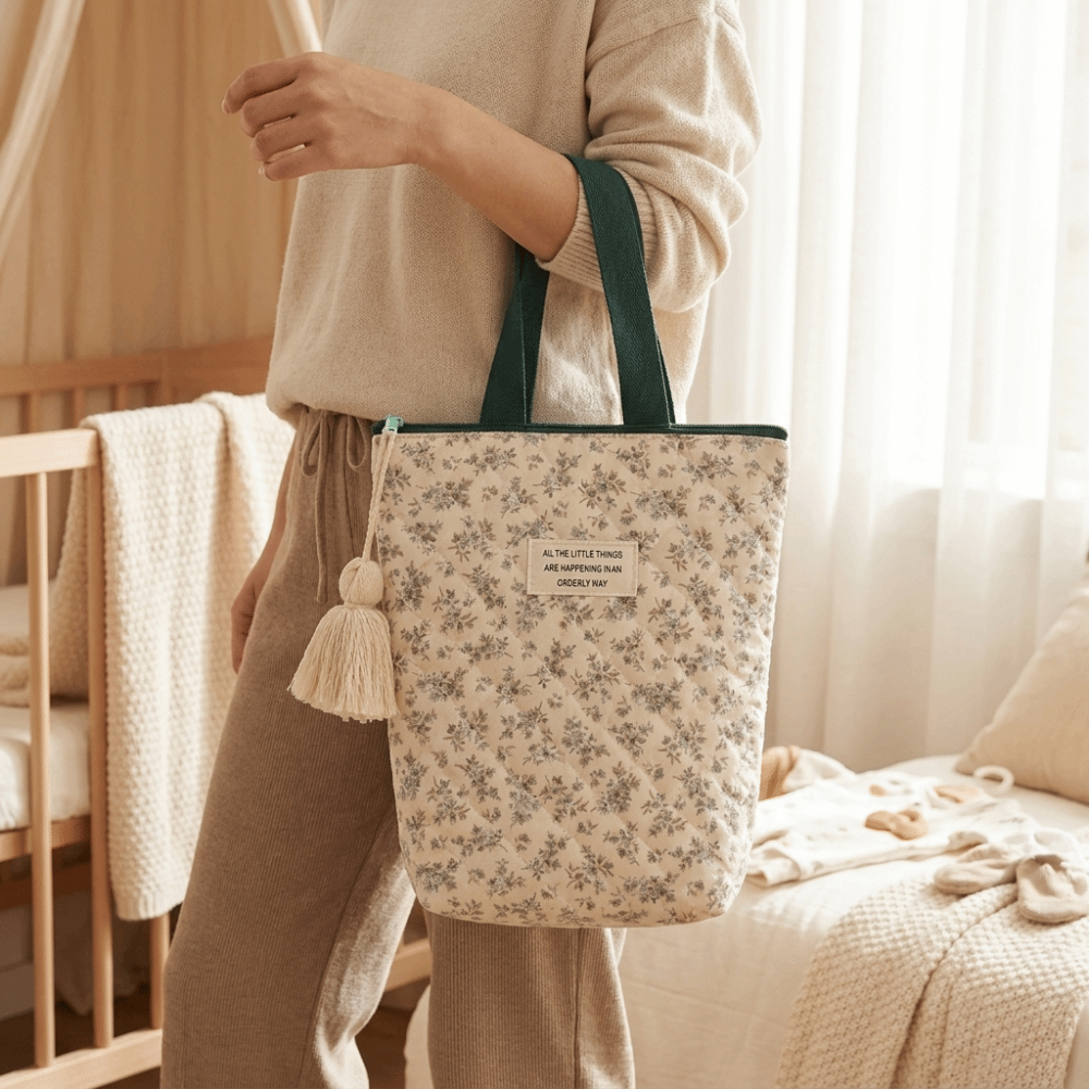 Multi-function Embroidered Mommy Bag Floral Print Portable Stroller Organizer Lightweight Multi-pocket Handbag Baby Storage