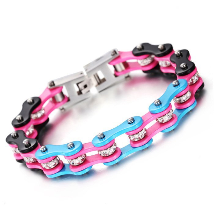 【Prices don't beslow】New Color Diamond Motorcycle Bracelet Personalized Rock Punk Bracelet Trendy Men's Bracelet Stainless Steel Bicycle Bracelet