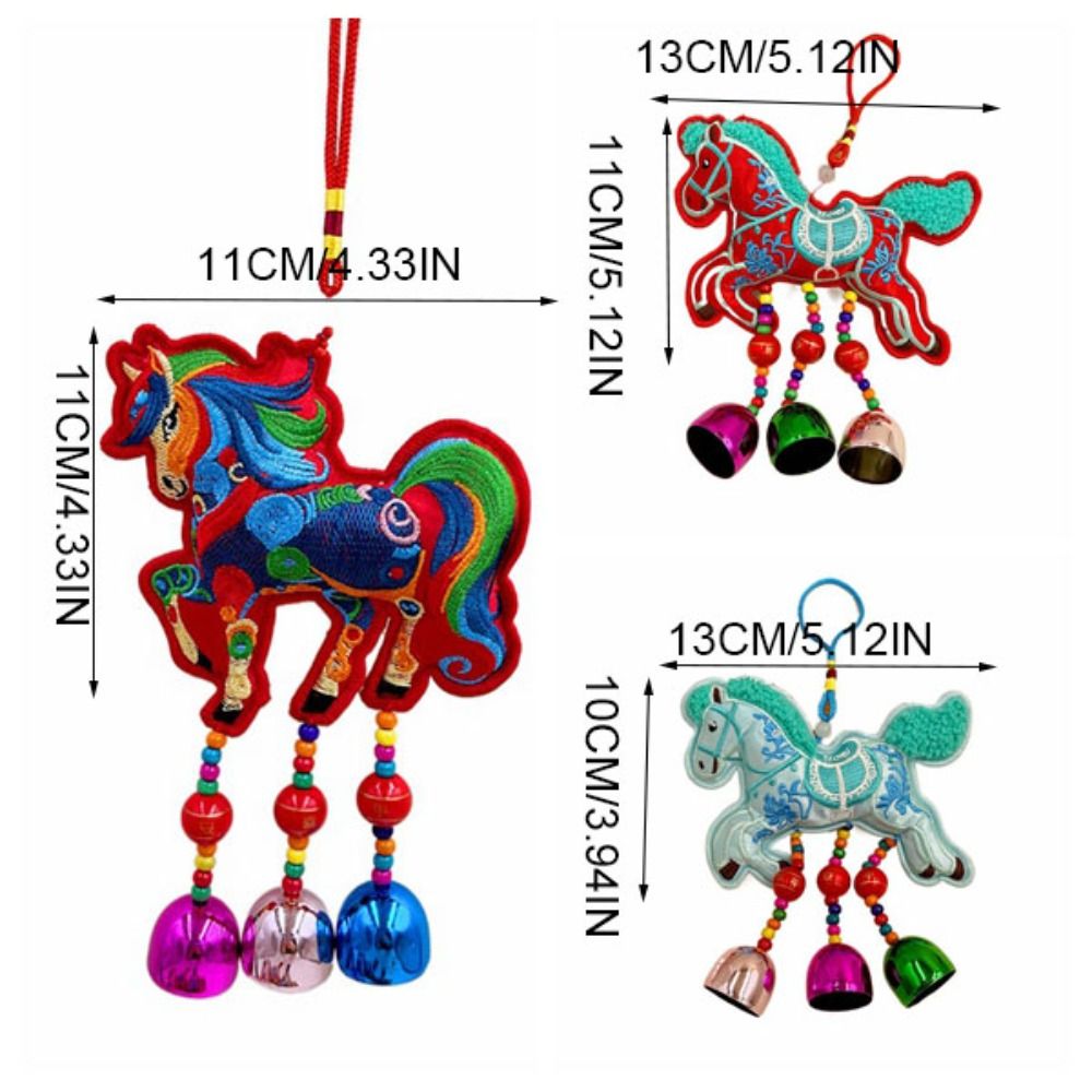 Portable Chinese Style Pony Embroidered Pendant Tassel Spring Festival New Year Horse Pendant Funny Zodiac Mascot Car Hanging Ornaments Cultural Gift