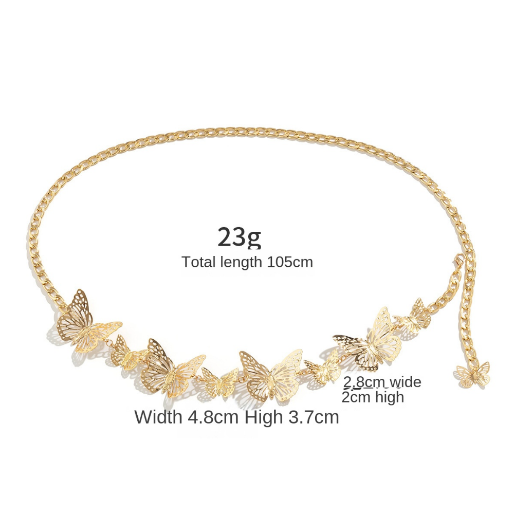 Chic Vintage Butterfly Waist Chains Jewelry Metal Dress Belt Chains Y2K Waistband Tassel Body Chain Women