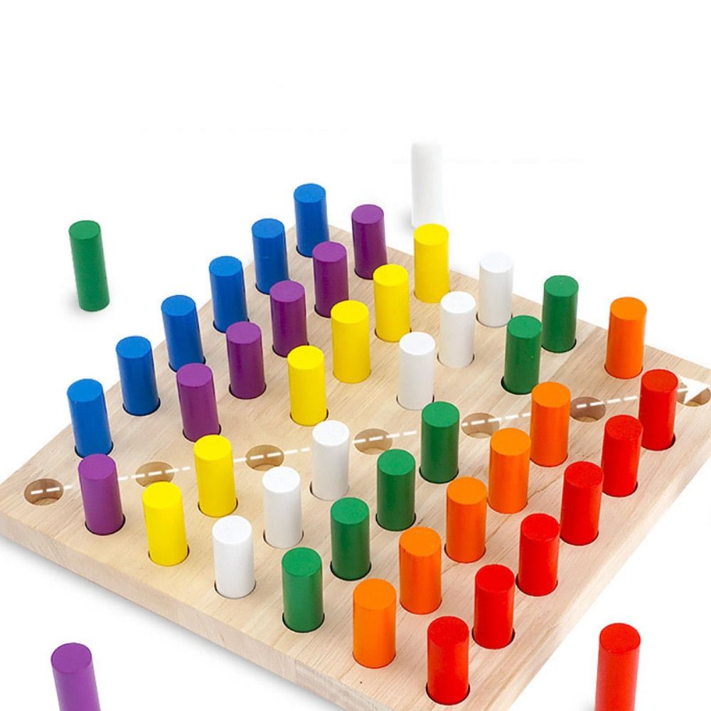 Early Learning Wooden Color Cognitive Educational Toys Plugboard Montessori Color Matching Board Game Challenges DIY Early Education Intelligence Toy Thinking Training