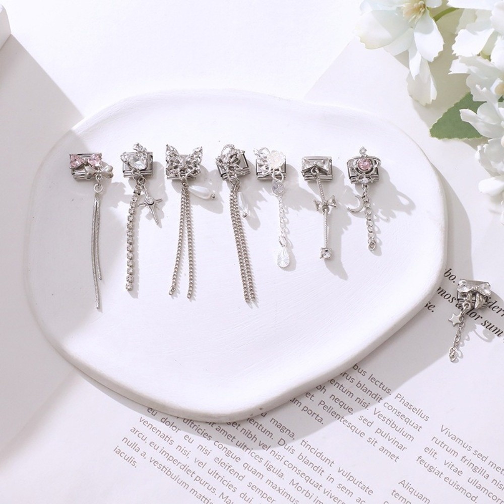 New Long Tassel Bracelet Links Heart Shape Sparkling DIY Jewelry Making Charms Butterfly Bow Knot 9mm Fit Stainless Steel Bracelet Links Party