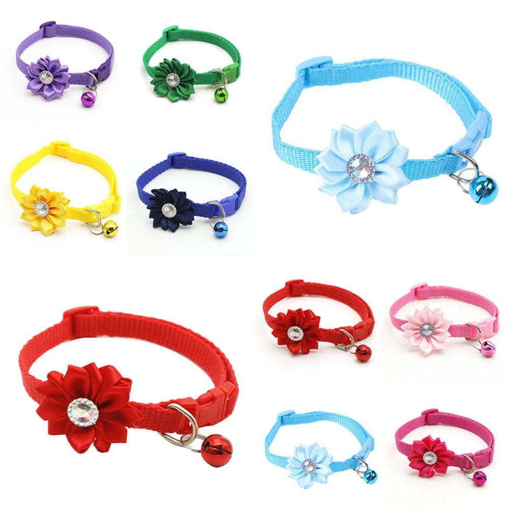 Fashion Adjustable Pet Bell Flower Collar Small Cute Cat Flower Necklace With Flower Bells Dog Neck Ring Pet Supplies