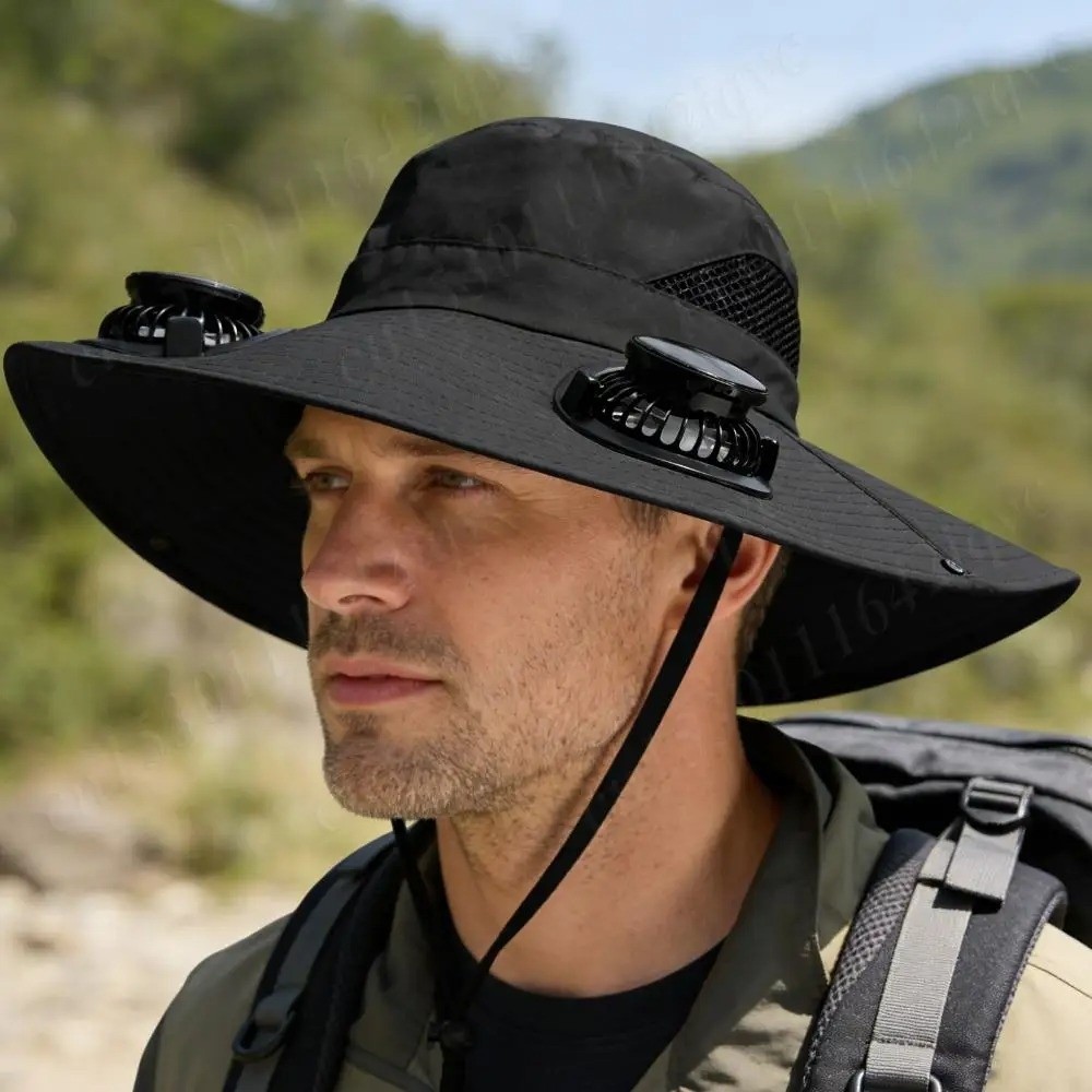 Convenient 3 Fans Solar Fan Hat Breathable Strong Wind Wide Brim Sun Cap Portable UV Protection Summer Fan Visor Cap Beach