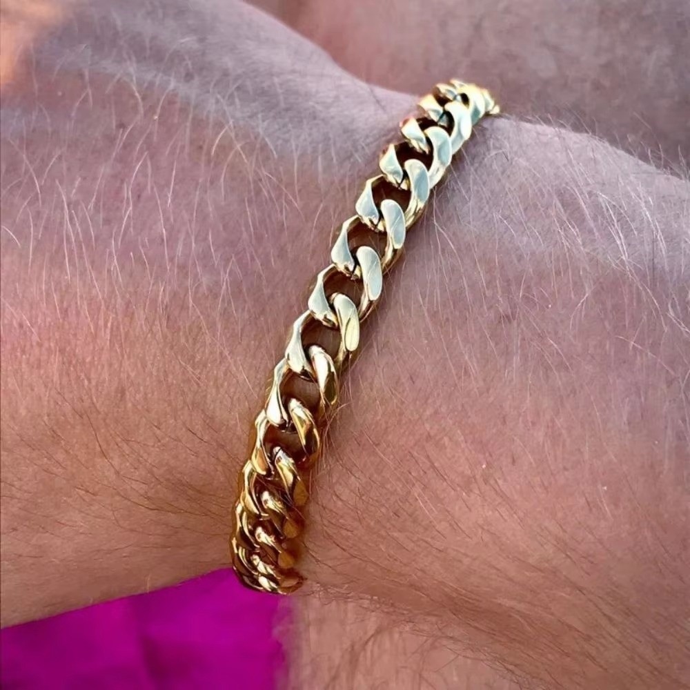 Classic 3/5/7mm Cuban Chain Bracelet Stainless Steel Punk Link Chain Bracelet Silver/Gold/Black Couple Bracelet for Men Women
