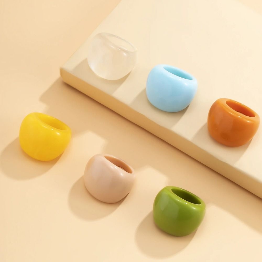 Hand Ornaments Exaggerated Acrylic Ring Classic Candy Color Geometric Ring Fashion Resin Big Dome Plain Ring Part
