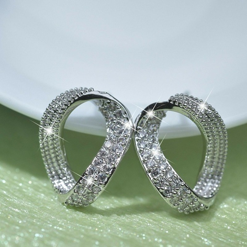 Discount】OMHXZJ Wholesale EA628 European Fashion Woman Wedding Gift Geometric Zircon 18KT White Rose golden Stud Earrings