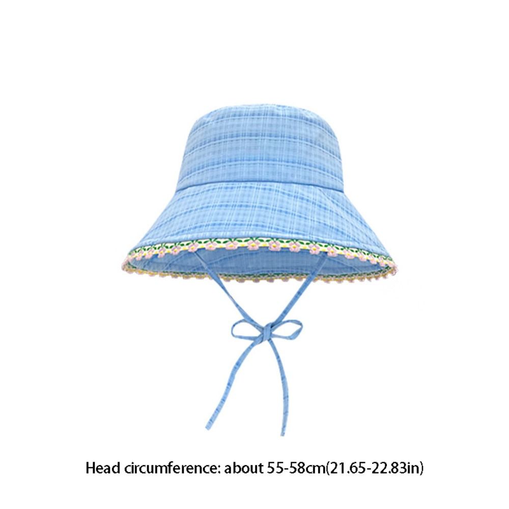 Casual Lace Up Women Fisherman Hat Plaid Ribbon Lace Flower Bucket Hat Sun Protection Breathable Sunshade Hat Hiking
