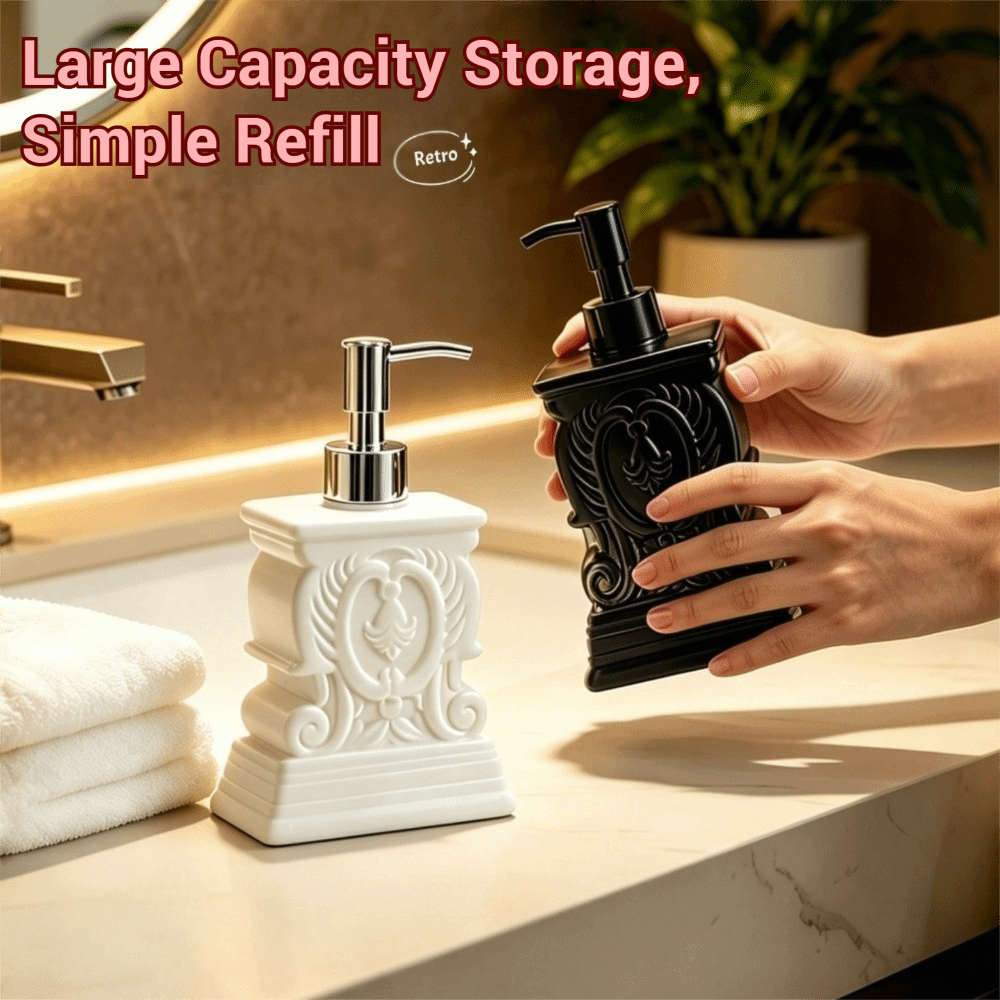 Press Type Retro Baroque Relief Soap Dispenser European Refillable Roman Column Resin Lotion Pump Bottle Luxurious 400ml Capacity Liquid Hand Soap Container Bathroom