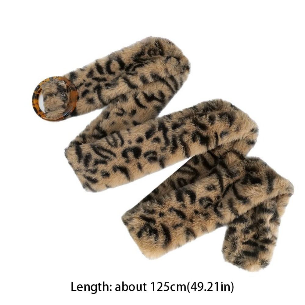 Adjustable Furry Leopard Print Plush Belt Resin Buckle Jeans Decor Plush Tassels Waistband Steampunk Harajuku Jazz Dance Costumes Accessory Ladies