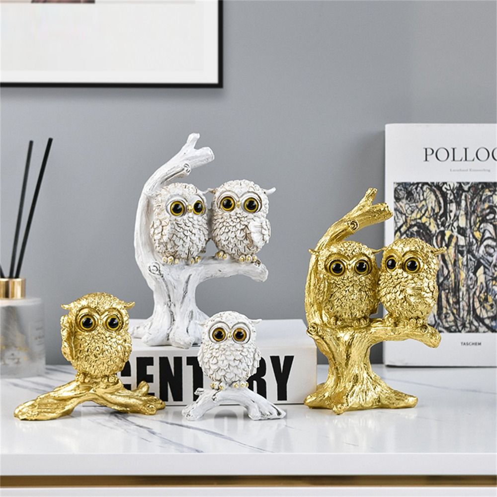 Cute Resin Owl Statue Simulated Creative Bird Miniature Figurine Vivid Animal Sculpture Bedroom