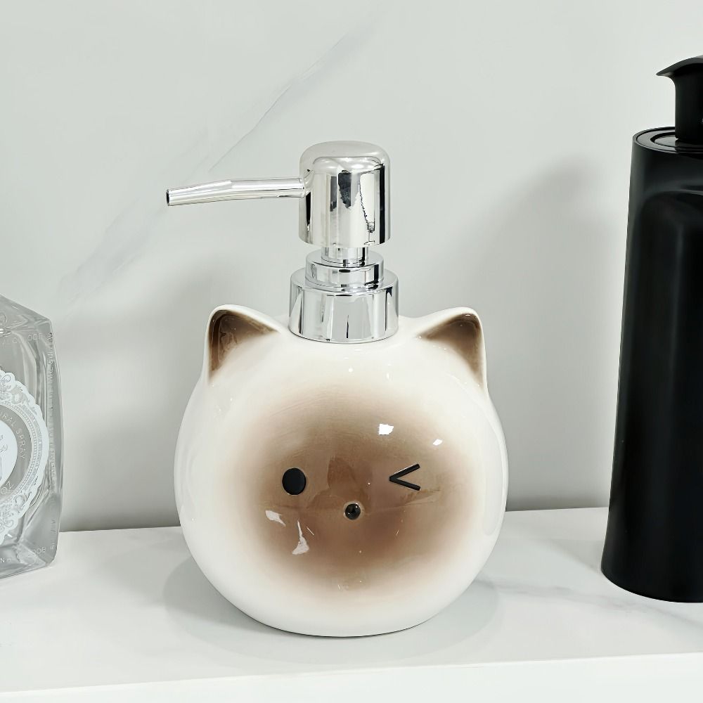 Creative Cute Cat Shape Ceramic Lotion Bottle Press Type Empty Hand Soap Dispenser Portable Refillable Hand Sanitizer Container Kitchen