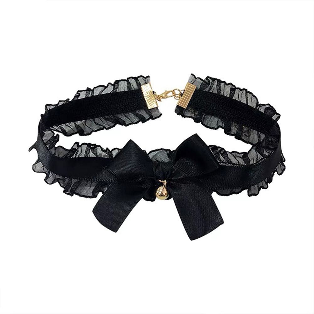 Cute Trendy Temperament Pendant Choker Lolita Lace Cosplay Neck Jewelry Woman Clavicle Chain Necklace Bow Bell Necklace