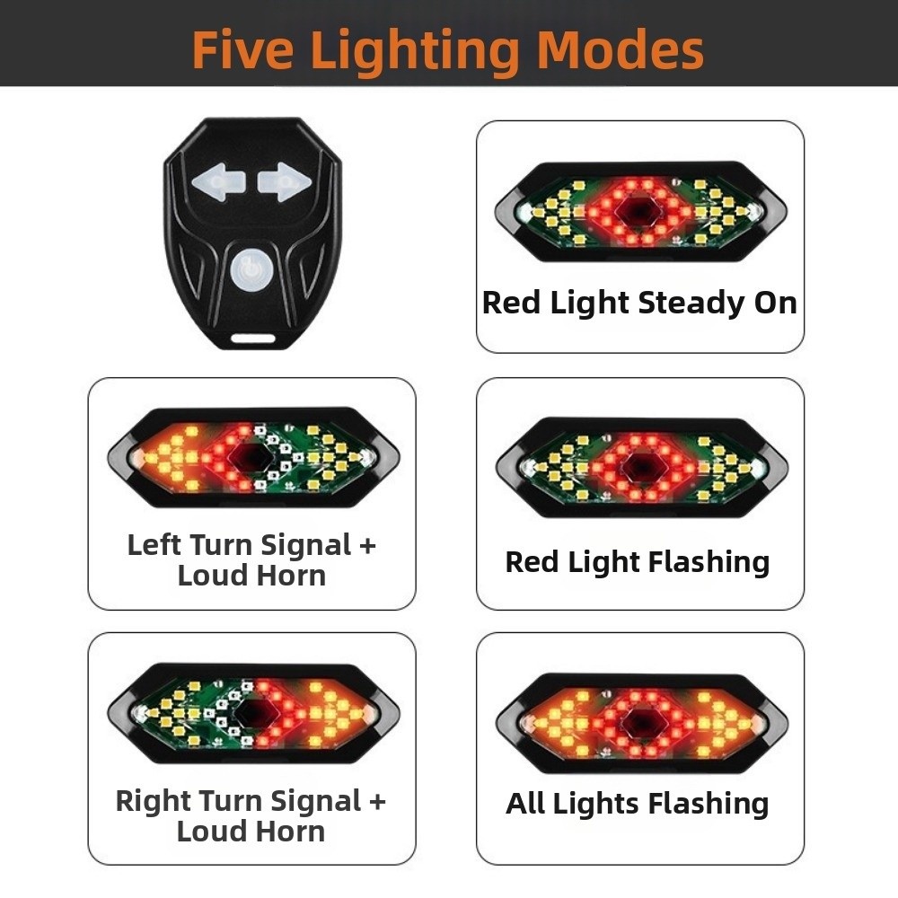 Safety Light Wireless Remote Control Bicycle Turn Signal Light Turn Signal Function Waterproof Bike Tail Lights Rear Light Rechargeable Electric Scooter Rear Light Outdoor Riding